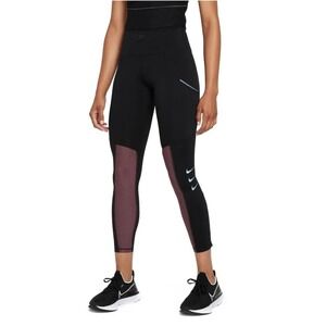 Nike Running Division Dri-FIT Leggings Black Plum Perforated Tights Womens Small